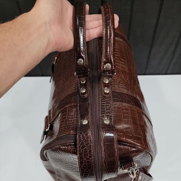 VTG Tote Duffel Bag Bath Body Works Brown Faux Alligator Leather 90s Y2K Travel - Picture 12 of 16